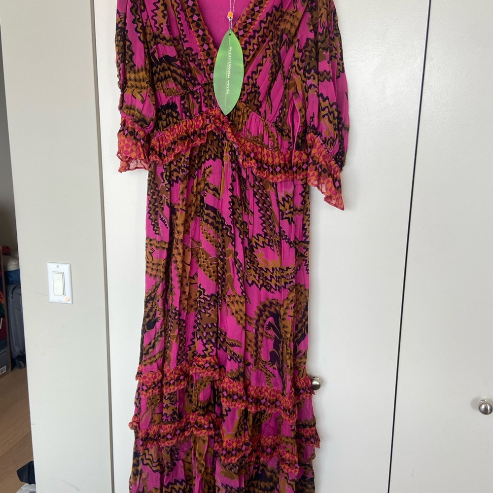 FARM Rio Pink and Brown Patterned Maxi Dress
